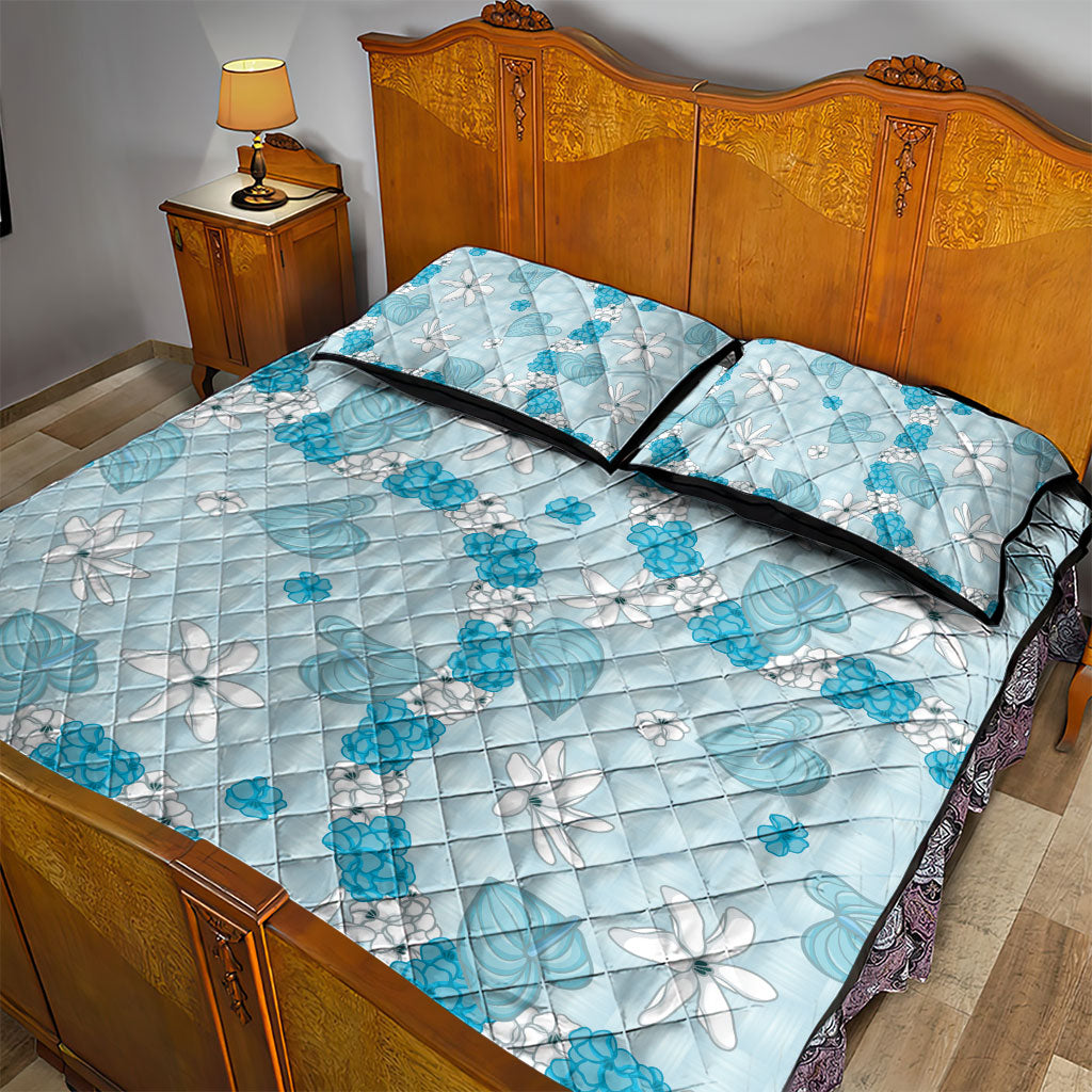 Hawaii Anthurium Tiare Pikake Lei Quilt Bed Set UliUli Lauhala Art Pattern