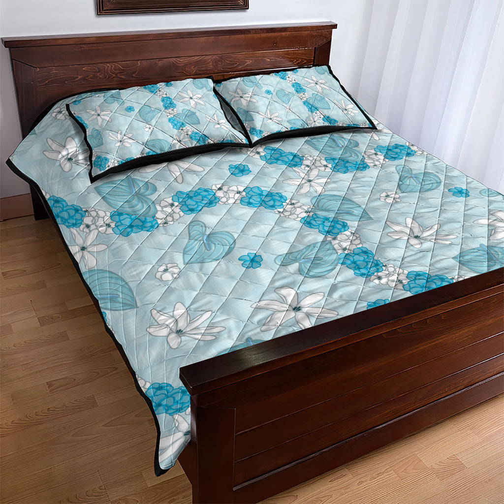 Hawaii Anthurium Tiare Pikake Lei Quilt Bed Set UliUli Lauhala Art Pattern