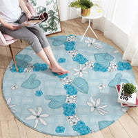 Hawaii Anthurium Tiare Pikake Lei Round Carpet UliUli Lauhala Art Pattern