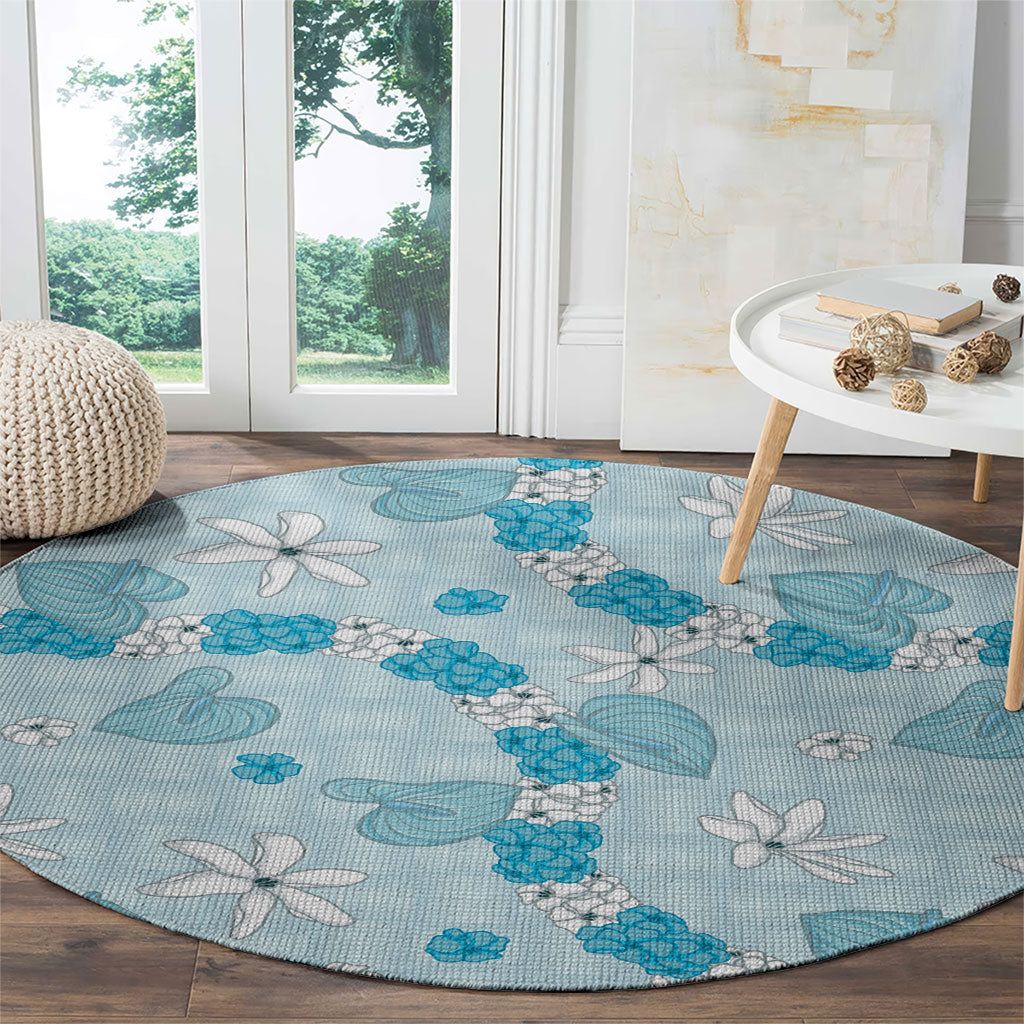 Hawaii Anthurium Tiare Pikake Lei Round Carpet UliUli Lauhala Art Pattern