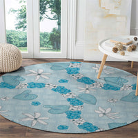 Hawaii Anthurium Tiare Pikake Lei Round Carpet UliUli Lauhala Art Pattern