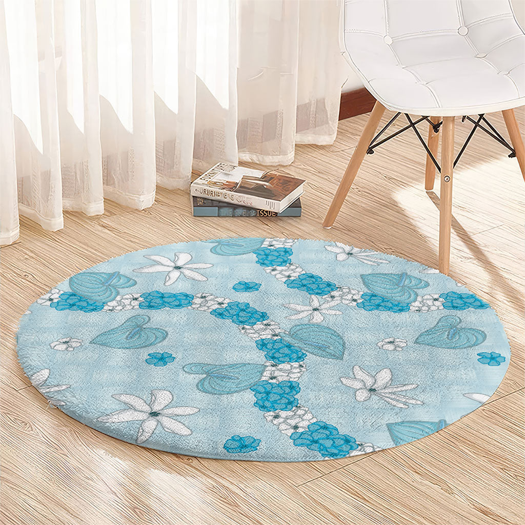 Hawaii Anthurium Tiare Pikake Lei Round Carpet UliUli Lauhala Art Pattern