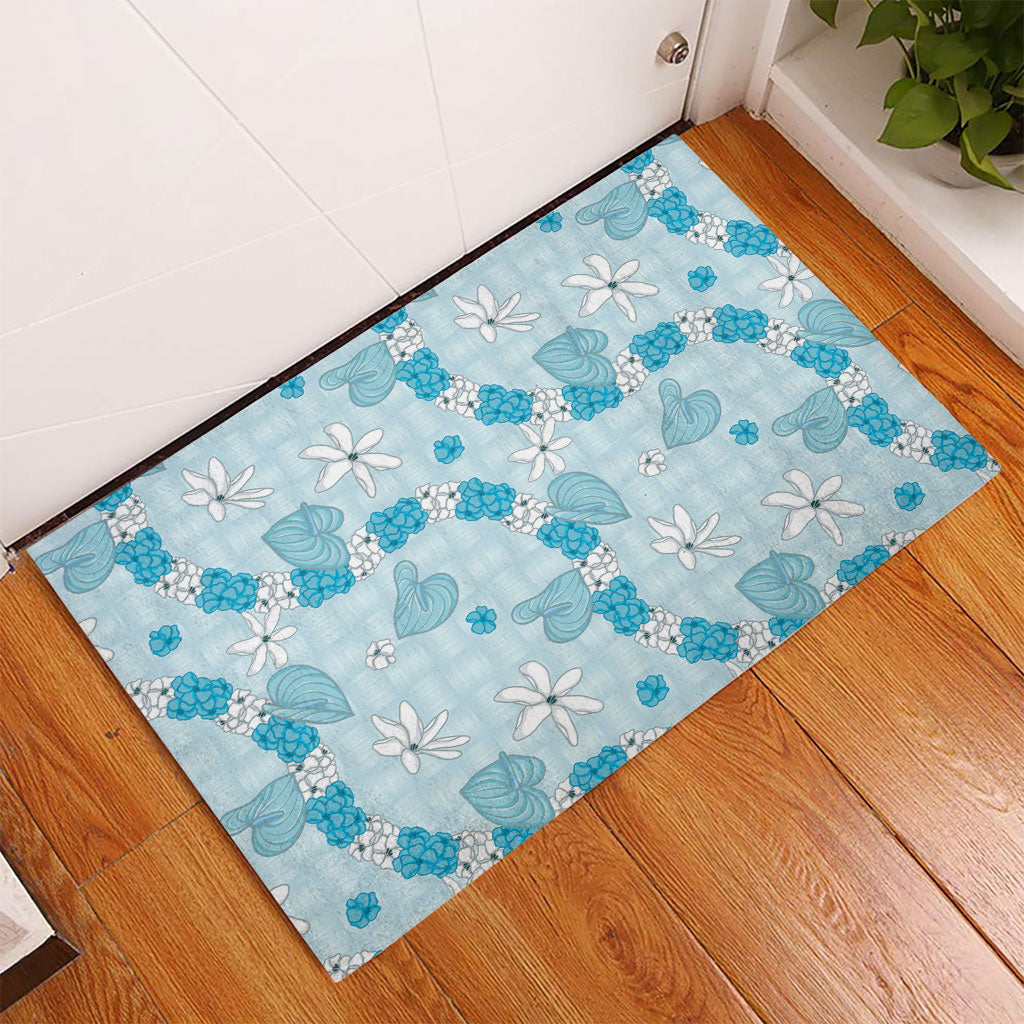 Hawaii Anthurium Tiare Pikake Lei Rubber Doormat UliUli Lauhala Art Pattern
