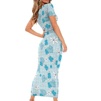 Hawaii Anthurium Tiare Pikake Lei Short Sleeve Bodycon Dress UliUli Lauhala Art Pattern