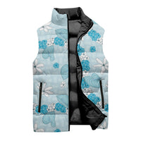 Hawaii Anthurium Tiare Pikake Lei Sleeveless Puffer Jacket UliUli Lauhala Art Pattern