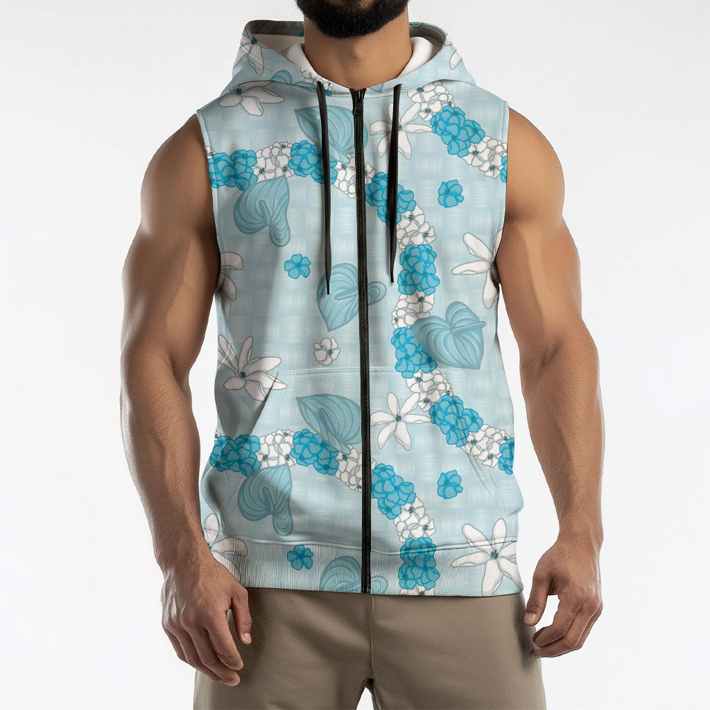 Hawaii Anthurium Tiare Pikake Lei Sleeveless Zip Hoodie UliUli Lauhala Art Pattern