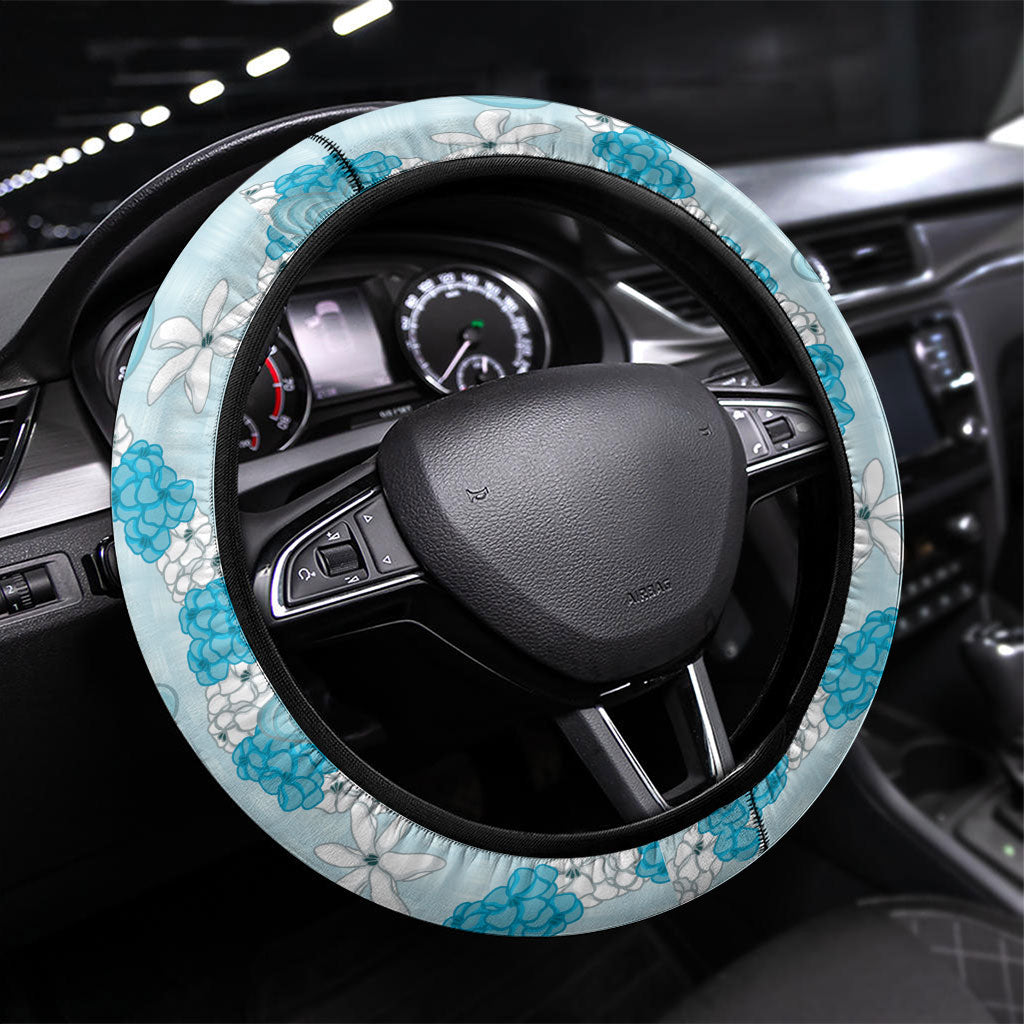 Hawaii Anthurium Tiare Pikake Lei Steering Wheel Cover UliUli Lauhala Art Pattern