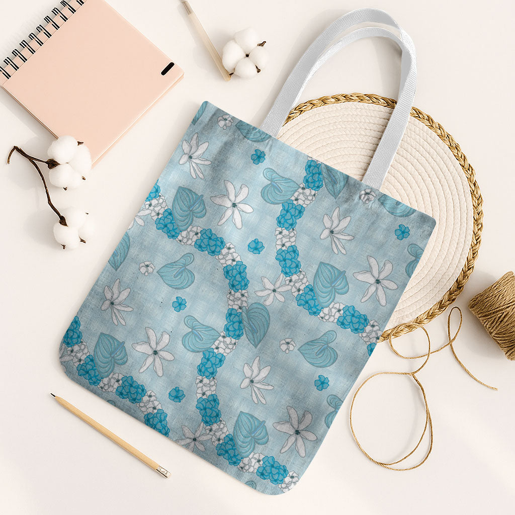 Hawaii Anthurium Tiare Pikake Lei Tote Bag UliUli Lauhala Art Pattern