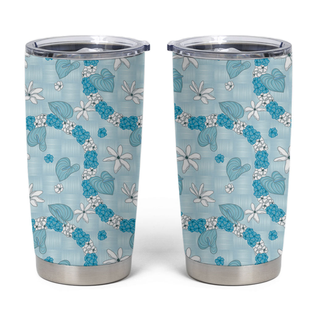 Hawaii Anthurium Tiare Pikake Lei Tumbler Cup UliUli Lauhala Art Pattern