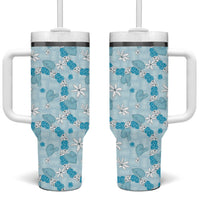 Hawaii Anthurium Tiare Pikake Lei Tumbler With Handle UliUli Lauhala Art Pattern