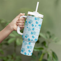 Hawaii Anthurium Tiare Pikake Lei Tumbler With Handle UliUli Lauhala Art Pattern