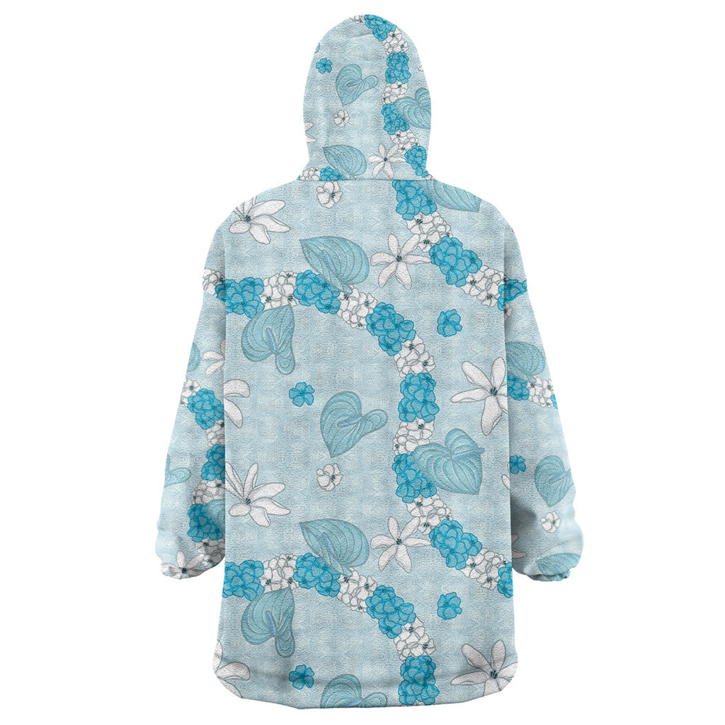 Hawaii Anthurium Tiare Pikake Lei Wearable Blanket Hoodie UliUli Lauhala Art Pattern