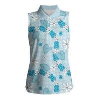 Hawaii Anthurium Tiare Pikake Lei Women Sleeveless Polo Shirt UliUli Lauhala Art Pattern