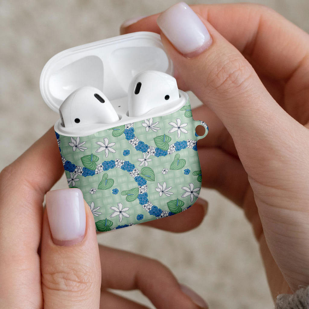 Hawaii Anthurium Tiare Pikake Lei AirPods Case Omaomao Lauhala Art Pattern