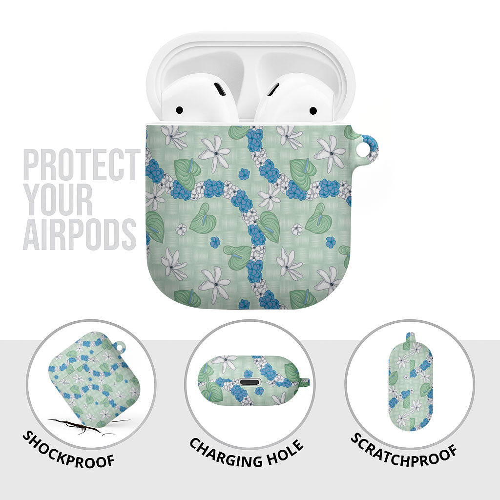 Hawaii Anthurium Tiare Pikake Lei AirPods Case Omaomao Lauhala Art Pattern
