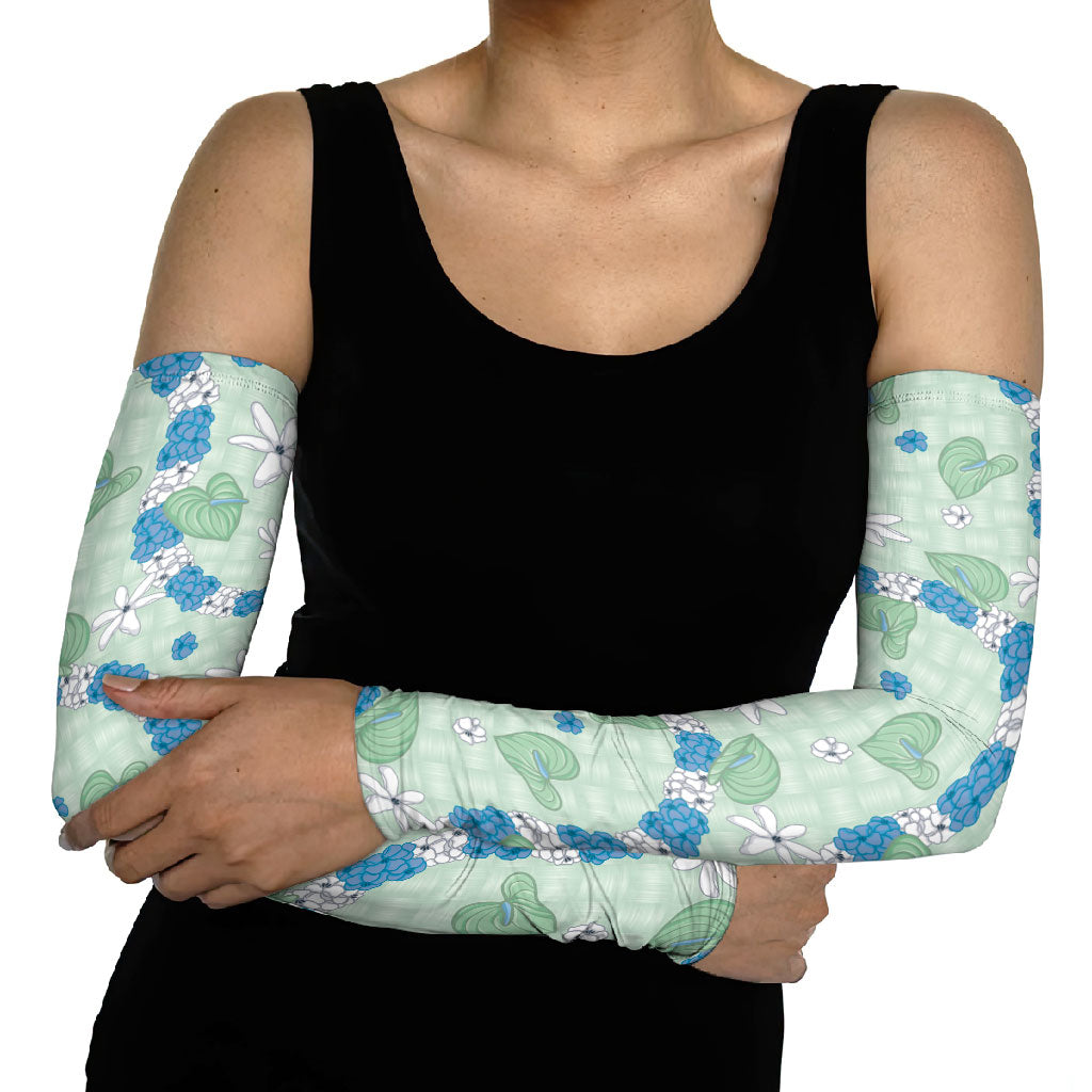 Hawaii Anthurium Tiare Pikake Lei Arm Sleeves Omaomao Lauhala Art Pattern
