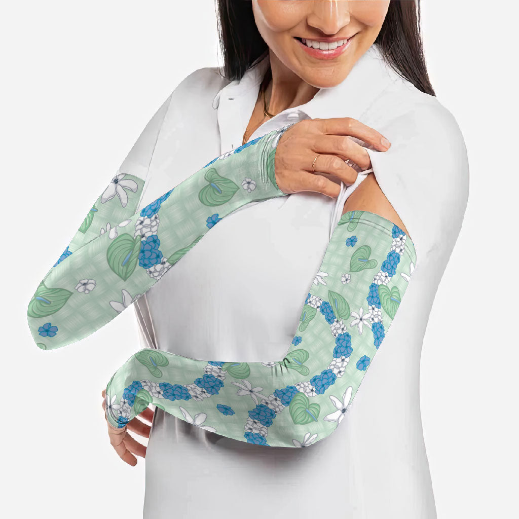 Hawaii Anthurium Tiare Pikake Lei Arm Sleeves Omaomao Lauhala Art Pattern