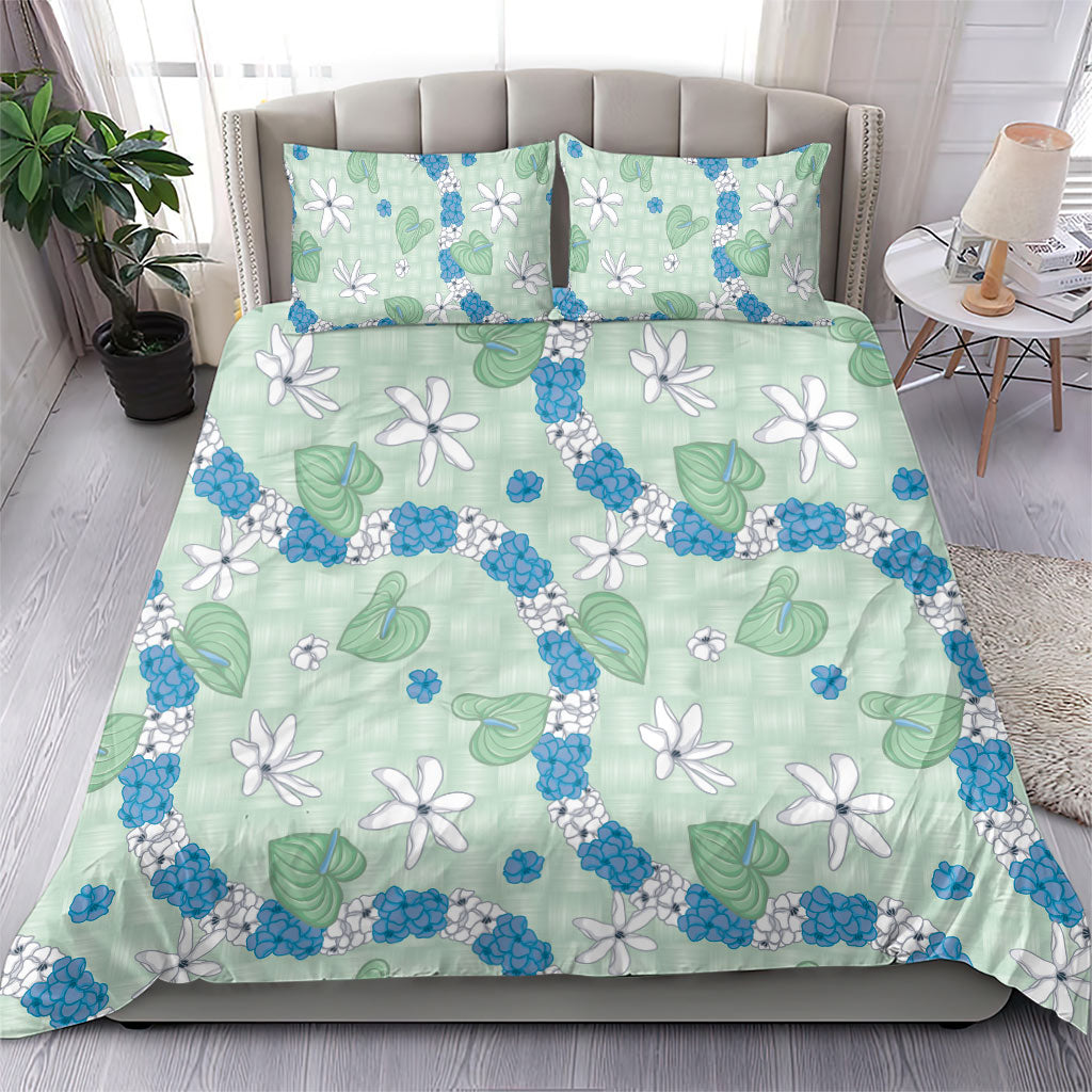 Hawaii Anthurium Tiare Pikake Lei Bedding Set Omaomao Lauhala Art Pattern