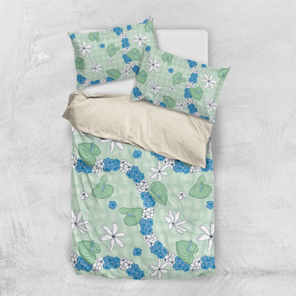 Hawaii Anthurium Tiare Pikake Lei Bedding Set Omaomao Lauhala Art Pattern