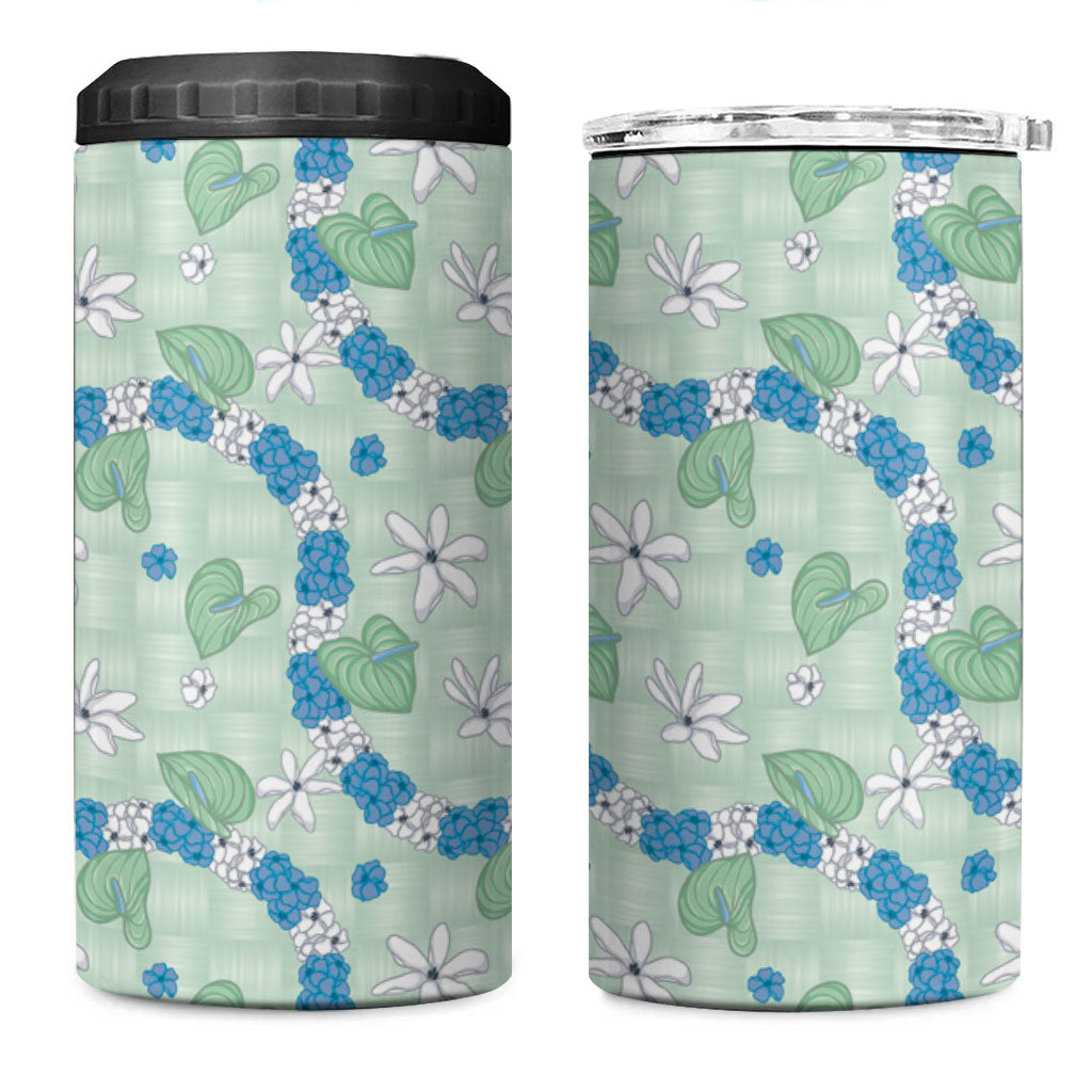 Hawaii Anthurium Tiare Pikake Lei 4 in 1 Can Cooler Tumbler Omaomao Lauhala Art Pattern
