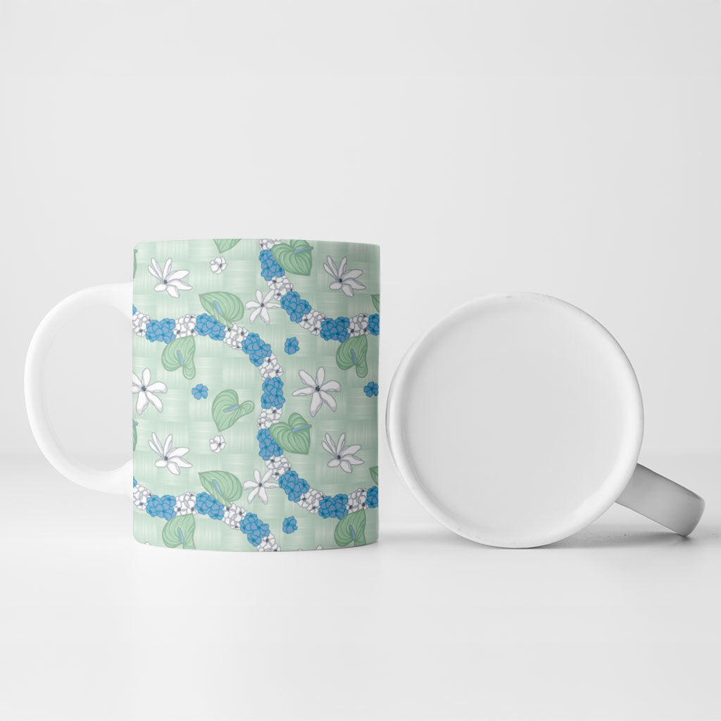 Hawaii Anthurium Tiare Pikake Lei Ceramic Mug Omaomao Lauhala Art Pattern