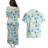 Hawaii Anthurium Tiare Pikake Lei Couples Matching Puletasi and Hawaiian Shirt Omaomao Lauhala Art Pattern LT01 - Polynesian Pride