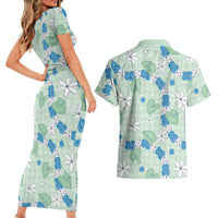 Hawaii Anthurium Tiare Pikake Lei Couples Matching Short Sleeve Bodycon Dress and Hawaiian Shirt Omaomao Lauhala Art Pattern