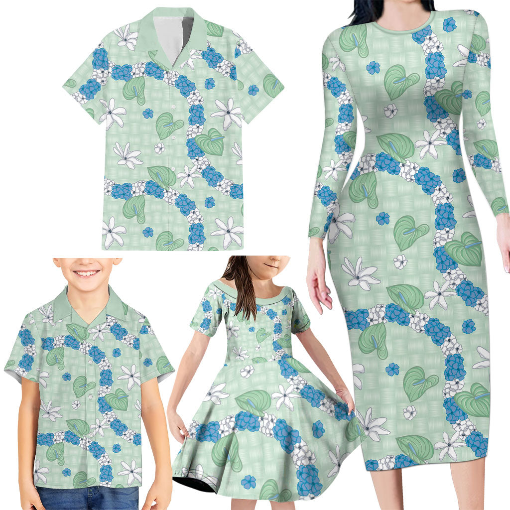Hawaii Anthurium Tiare Pikake Lei Family Matching Long Sleeve Bodycon Dress and Hawaiian Shirt Omaomao Lauhala Art Pattern LT01 - Polynesian Pride