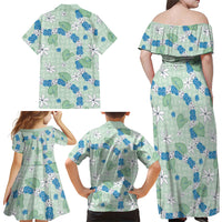 Hawaii Anthurium Tiare Pikake Lei Family Matching Off Shoulder Maxi Dress and Hawaiian Shirt Omaomao Lauhala Art Pattern LT01 - Polynesian Pride