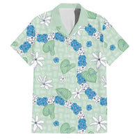 Hawaii Anthurium Tiare Pikake Lei Family Matching Off Shoulder Short Dress and Hawaiian Shirt Omaomao Lauhala Art Pattern LT01 Dad's Shirt - Short Sleeve Green - Polynesian Pride