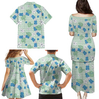 Hawaii Anthurium Tiare Pikake Lei Family Matching Puletasi and Hawaiian Shirt Omaomao Lauhala Art Pattern