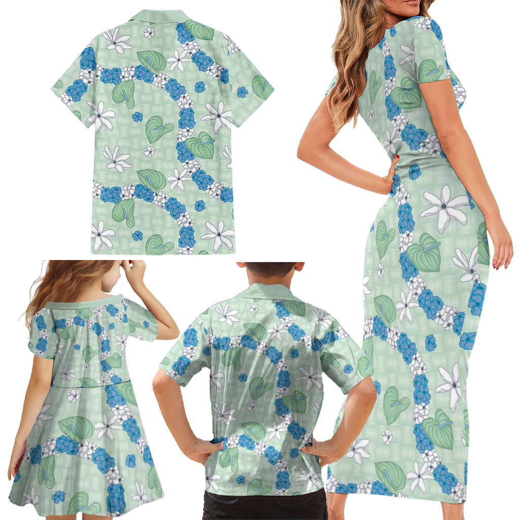 Hawaii Anthurium Tiare Pikake Lei Family Matching Short Sleeve Bodycon Dress and Hawaiian Shirt Omaomao Lauhala Art Pattern LT01 - Polynesian Pride