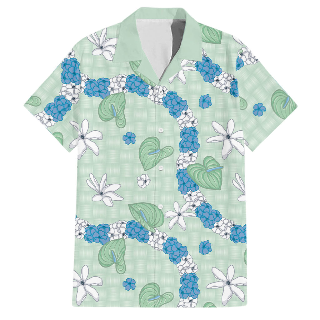 Hawaii Anthurium Tiare Pikake Lei Family Matching Short Sleeve Bodycon Dress and Hawaiian Shirt Omaomao Lauhala Art Pattern LT01 Dad's Shirt - Short Sleeve Green - Polynesian Pride