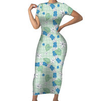Hawaii Anthurium Tiare Pikake Lei Family Matching Short Sleeve Bodycon Dress and Hawaiian Shirt Omaomao Lauhala Art Pattern LT01 Mom's Dress Green - Polynesian Pride