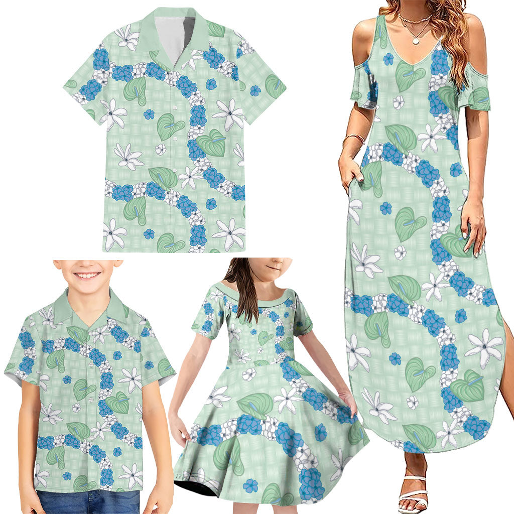 Hawaii Anthurium Tiare Pikake Lei Family Matching Summer Maxi Dress and Hawaiian Shirt Omaomao Lauhala Art Pattern