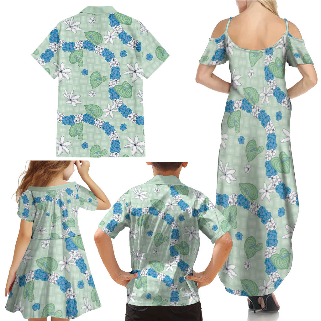 Hawaii Anthurium Tiare Pikake Lei Family Matching Summer Maxi Dress and Hawaiian Shirt Omaomao Lauhala Art Pattern LT01 - Polynesian Pride