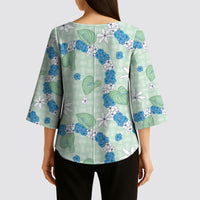 Hawaii Anthurium Tiare Pikake Lei Kimono Sleeve Blouse Omaomao Lauhala Art Pattern