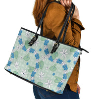 Hawaii Anthurium Tiare Pikake Lei Leather Tote Bag Omaomao Lauhala Art Pattern