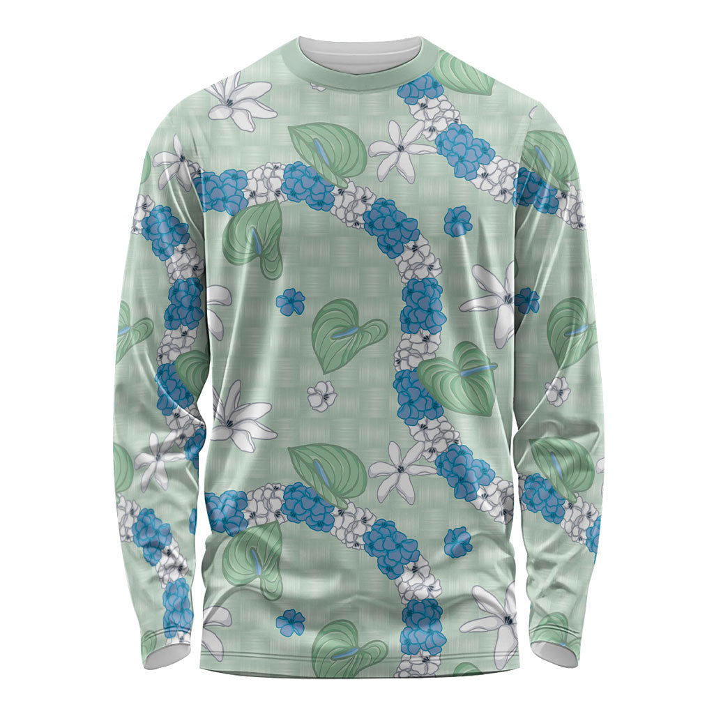 Hawaii Anthurium Tiare Pikake Lei Long Sleeve Shirt Omaomao Lauhala Art Pattern