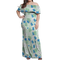 Hawaii Anthurium Tiare Pikake Lei Off Shoulder Maxi Dress Omaomao Lauhala Art Pattern