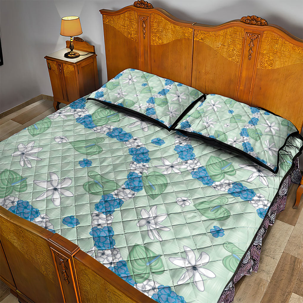 Hawaii Anthurium Tiare Pikake Lei Quilt Bed Set Omaomao Lauhala Art Pattern