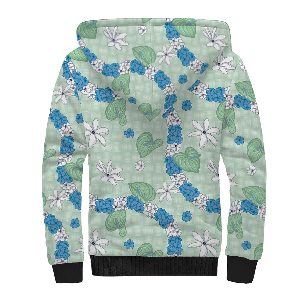 Hawaii Anthurium Tiare Pikake Lei Sherpa Hoodie Omaomao Lauhala Art Pattern