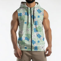Hawaii Anthurium Tiare Pikake Lei Sleeveless Zip Hoodie Omaomao Lauhala Art Pattern