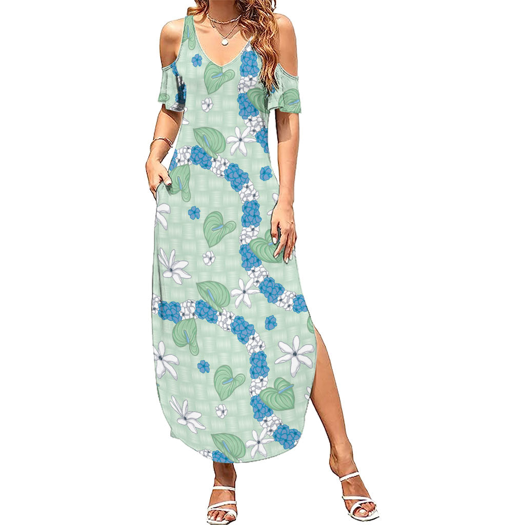 Hawaii Anthurium Tiare Pikake Lei Summer Maxi Dress Omaomao Lauhala Art Pattern