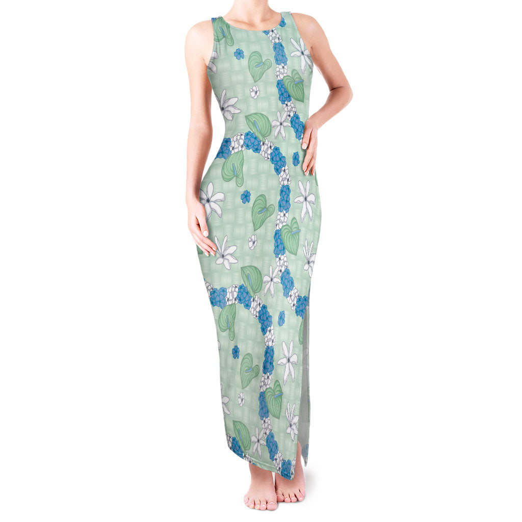 Hawaii Anthurium Tiare Pikake Lei Tank Maxi Dress Omaomao Lauhala Art Pattern