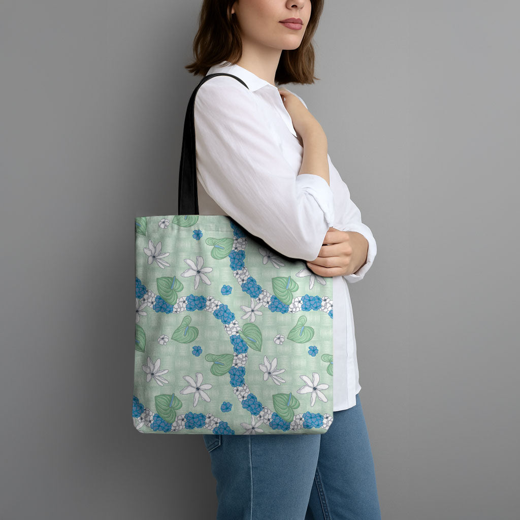 Hawaii Anthurium Tiare Pikake Lei Tote Bag Omaomao Lauhala Art Pattern