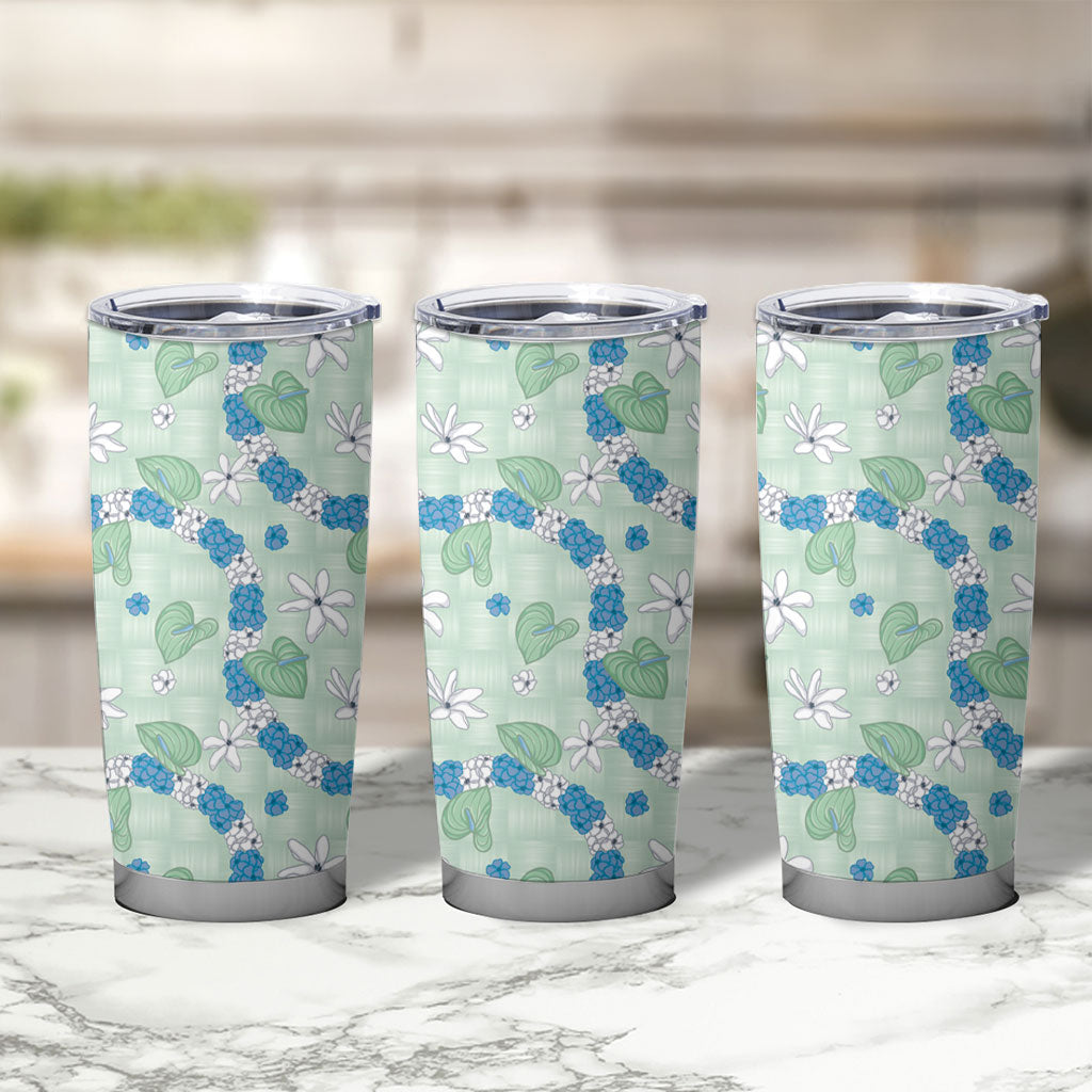 Hawaii Anthurium Tiare Pikake Lei Tumbler Cup Omaomao Lauhala Art Pattern