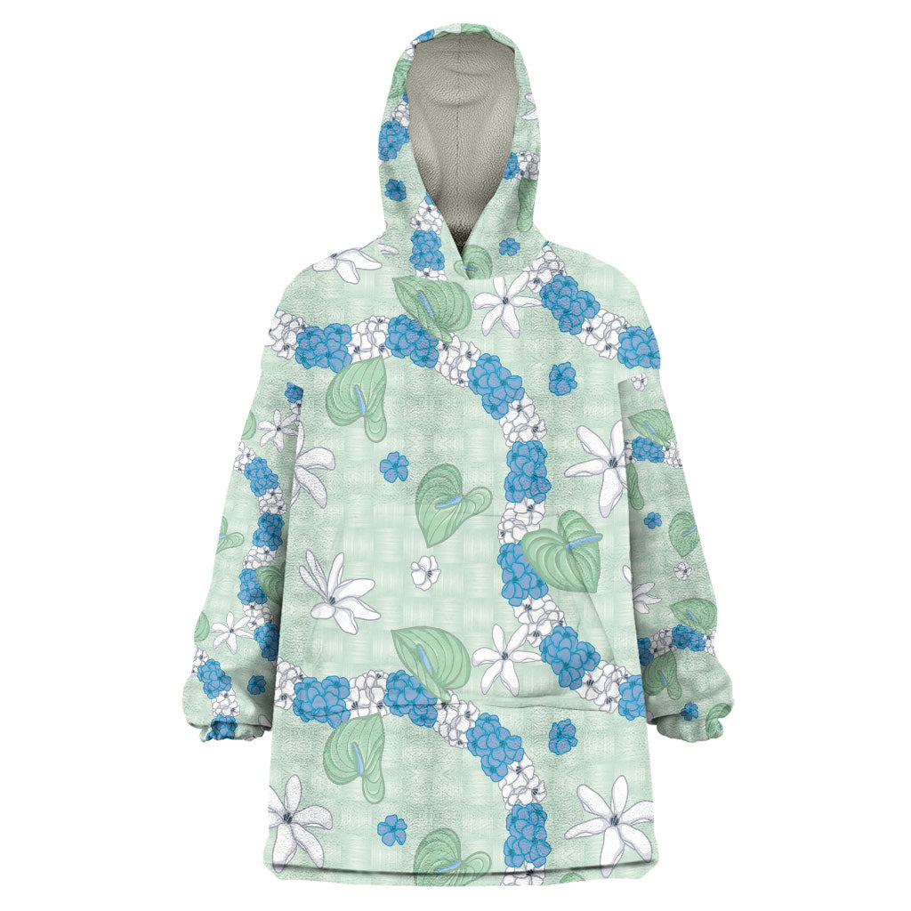 Hawaii Anthurium Tiare Pikake Lei Wearable Blanket Hoodie Omaomao Lauhala Art Pattern