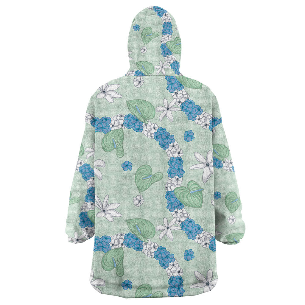 Hawaii Anthurium Tiare Pikake Lei Wearable Blanket Hoodie Omaomao Lauhala Art Pattern