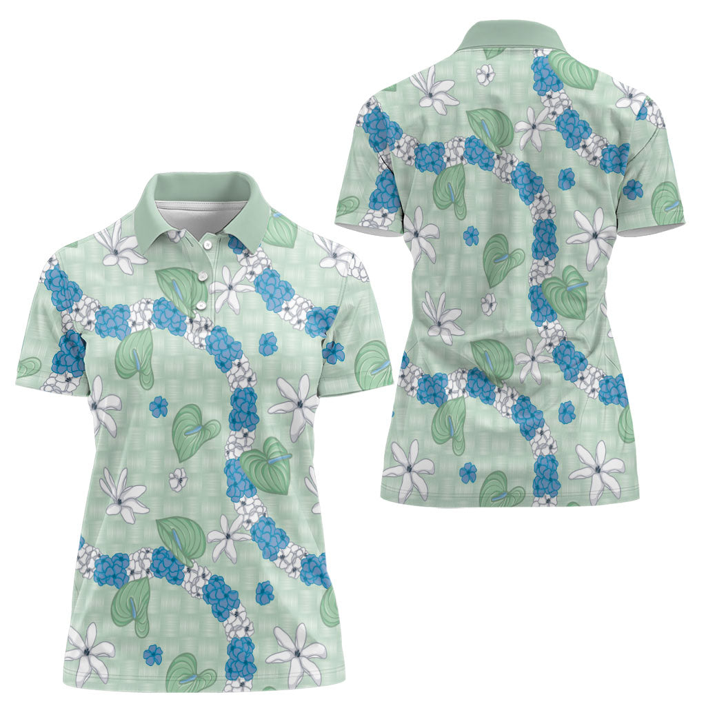 Hawaii Anthurium Tiare Pikake Lei Women Polo Shirt Omaomao Lauhala Art Pattern